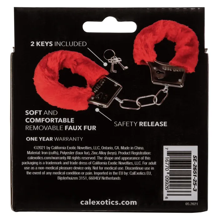 CalExotics Restraints Playful Furry Cuffs Red CalExotics Restraints Playful Furry Cuffs Red