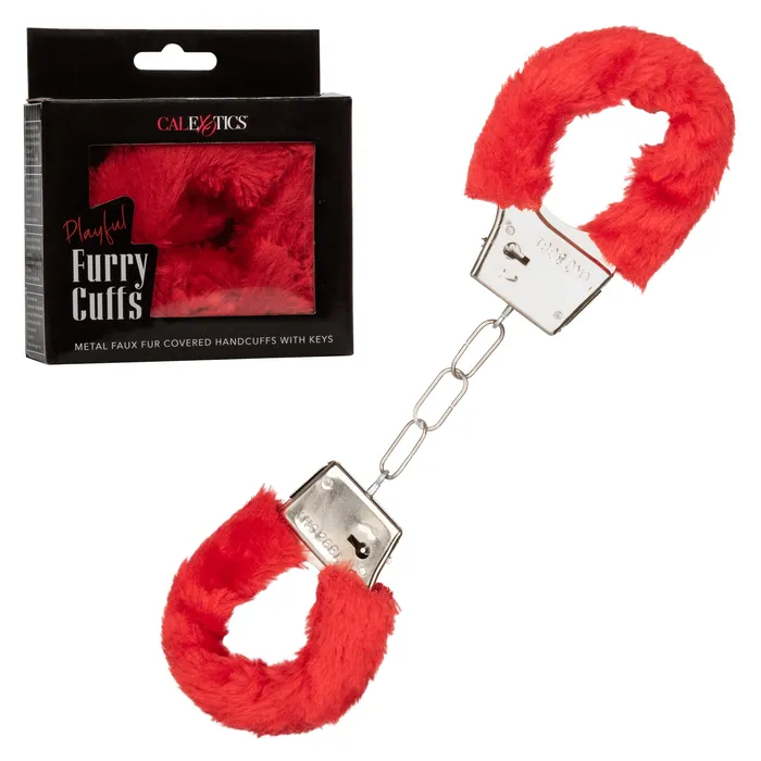CalExotics Restraints Playful Furry Cuffs Red CalExotics Restraints Playful Furry Cuffs Red
