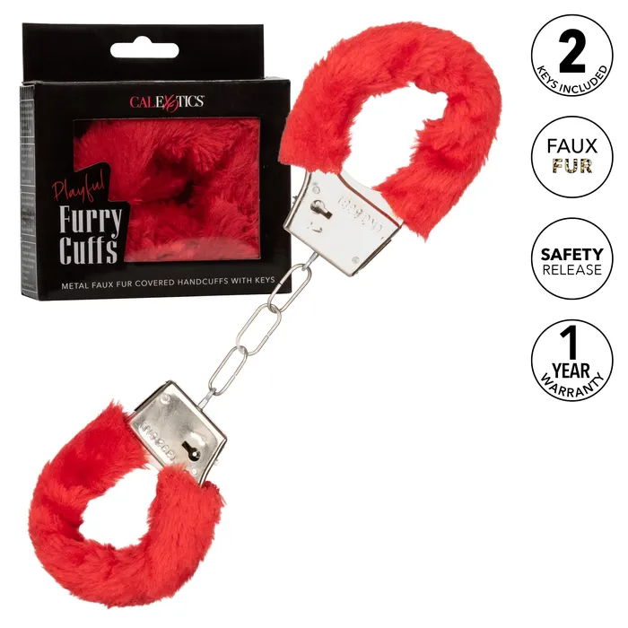 CalExotics Restraints Playful Furry Cuffs Red CalExotics Restraints Playful Furry Cuffs Red