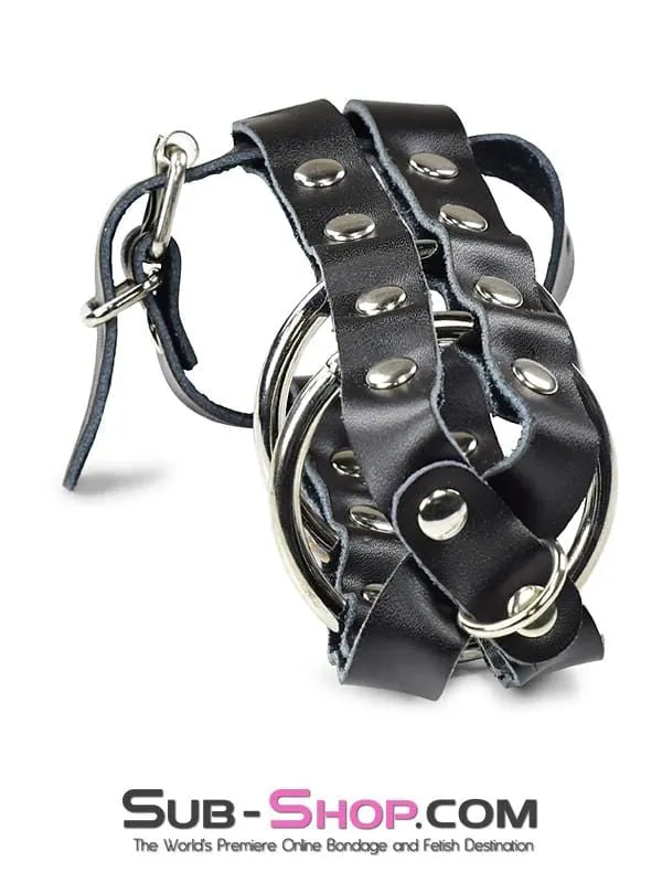 Male Sex Toys Idea 1797DL Lockable Leather Cock Balls Cage with Lead Ring Tip
