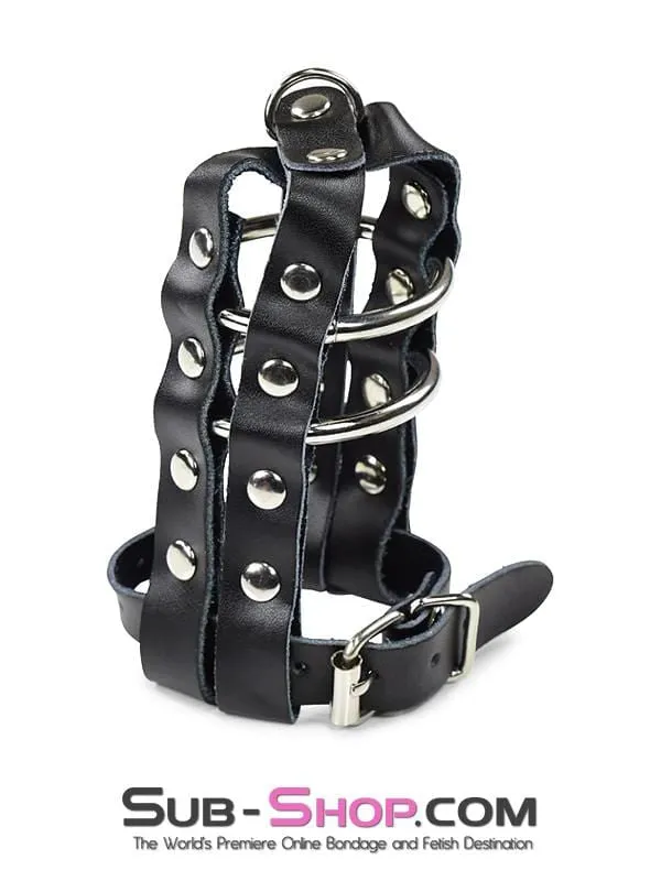 Male Sex Toys Idea 1797DL Lockable Leather Cock Balls Cage with Lead Ring Tip